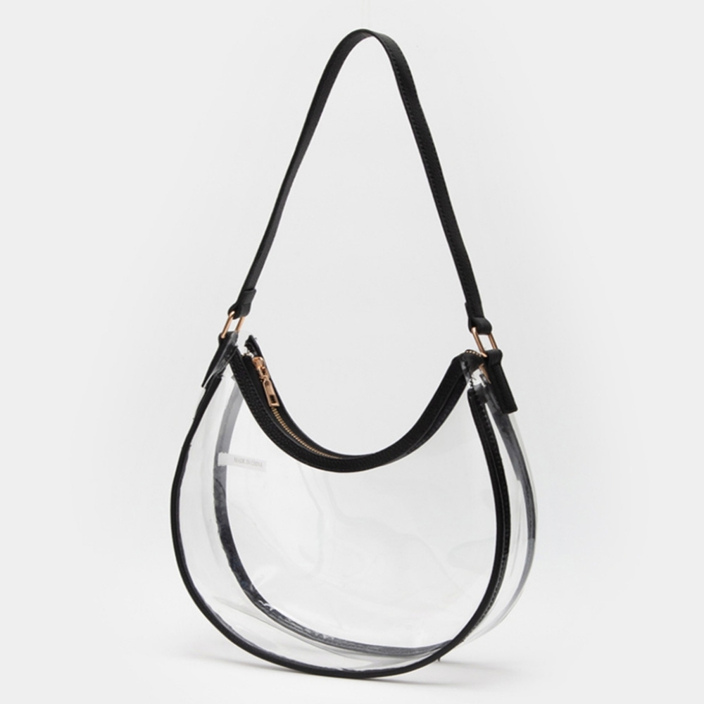 Transparent Clear Shoulder Hobo Purse Bag Black Women Accessory
